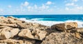 Yellow rocks by the shore in Sardinia Royalty Free Stock Photo