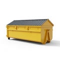 Yellow Roll- Off Dumpster Container with Gray Metal Roof on White Background roll-off container Royalty Free Stock Photo