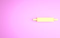 Yellow Rolling pin icon isolated on pink background. Minimalism concept. 3d illustration 3D render