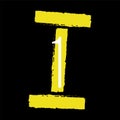 Yellow Roman numeral 1 on black background. Old roman antique alphabet number and font roman alphabet.