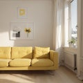 Yellow room with sofa. Scandinavian interior design.