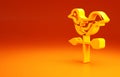 Yellow Rooster weather vane icon isolated on orange background. Weathercock sign. Windvane rooster. Minimalism concept