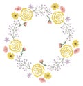 Yellow rose circular ornament. Elegant flower wreath