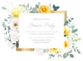 Yellow rose, peony, white lilac, tulip, spring garden flowers, mint eucalyptus, greenery, fern,vector design frame Royalty Free Stock Photo