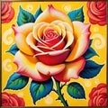 Yellow red rose single stem gold wallpaper decoration Royalty Free Stock Photo