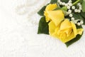 Yellow Roses On Lace Background Royalty Free Stock Photo