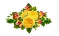 Yellow roses and red freesia flowers in a floral arrangement Royalty Free Stock Photo