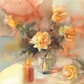 Yellow roses in vase watercolor