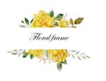 Yellow roses watercolor frame with place for text. Original illustration of ripe blooming pale roses isolated on white background Royalty Free Stock Photo