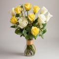 Morning Glory: Bold Colorism Glass Vase With Yellow And White Roses