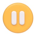 Yellow round pause button isolated on white background
