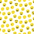 Yellow round smile emoji seamless pattern. Emoticon icon flat style vector.