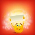 Yellow round smiley face with paper banner template