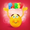 Yellow round smiley face with party title