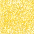 Yellow rounded scribbles hand drawn with a yellow pencil, seamless pattern on white background