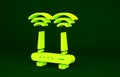 Yellow Router and wi-fi signal icon isolated on green background. Wireless ethernet modem router. Computer technology