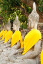 Yellow Thai buddhas in a temple