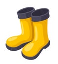 Yellow rubber boots with black soles and cuffs isolated on white background.