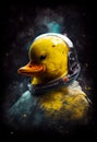 yellow rubber duck with astronaut wearing helmet image generative AI Royalty Free Stock Photo