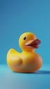 Yellow rubber duck on blue background. 3d render vertical