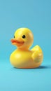 Yellow rubber duck on blue background. 3d render vertical