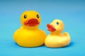 Yellow rubber duck on blue background water Royalty Free Stock Photo