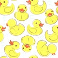 Yellow rubber duck and bubbles seamless kid's pattern Royalty Free Stock Photo