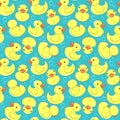 Yellow rubber duck and bubbles seamless kid's pattern