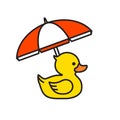 Yellow rubber duck icon with beach umbrella