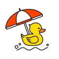 Yellow rubber duck icon with beach umbrella