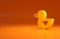 Yellow Rubber duck icon isolated on orange background. Minimalism concept. 3d illustration 3D render Royalty Free Stock Photo