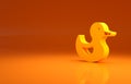 Yellow Rubber duck icon isolated on orange background. Minimalism concept. 3d illustration 3D render Royalty Free Stock Photo