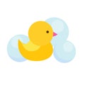 Yellow rubber duck. Kids and children bathing toy Vector illustration