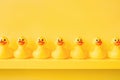 Yellow rubber duck in a line toy design yellow concept team work together. Rubber ducky bath toy background yellow ducks Royalty Free Stock Photo