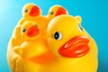 Yellow rubber duck and little duckies isolated on white Royalty Free Stock Photo