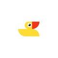 Yellow rubber duck logo. Ducky bath toy flat icon