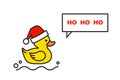 Yellow rubber duck merry christmas. Christmas card Royalty Free Stock Photo