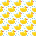 Yellow rubber ducks and blue bubbles pattern Royalty Free Stock Photo