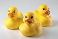 yellow rubber ducks isolated on white background, front view, side view and back view Royalty Free Stock Photo