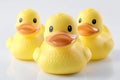 yellow rubber ducks isolated on white background, front view, side view and back view Royalty Free Stock Photo