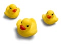 Yellow rubber ducks on White Background