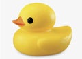 A yellow rubber ducky bath toy with a red beak on a white background Royalty Free Stock Photo