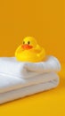 Yellow Rubber Ducky on White Towel Royalty Free Stock Photo