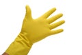 Yellow rubber glove on hand Royalty Free Stock Photo