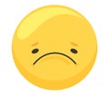 Yellow sad face emoji with a frown and downturned eyes. Emoticon showing feelings of unhappiness or dissatisfaction