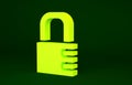 Yellow Safe combination lock icon isolated on green background. Combination padlock. Security, safety, protection