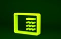 Yellow Safe icon isolated on green background. The door safe a bank vault with a combination lock. Reliable Data