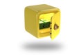 Yellow safe with money and dollars. Icons of safe for bank. Vault with lock. Protection, security concept. 3D render