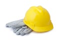 yellow safety helmet and gloves Royalty Free Stock Photo