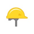 Yellow safety helmet icon. Work safety concept. Hard construction hat.